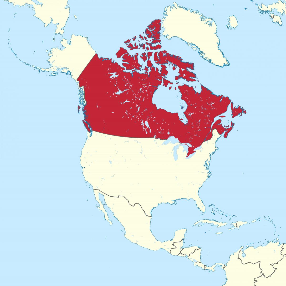 Ligging van Canada op de kaart van Noord- en Zuid-Amerika