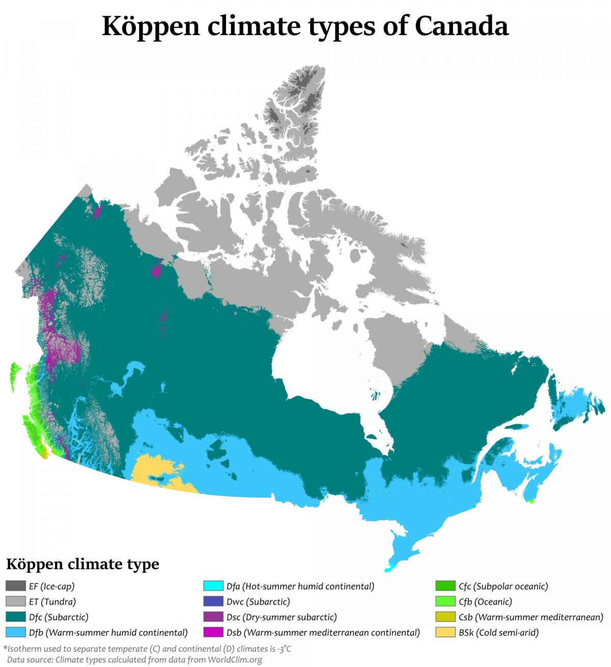 Canada temperatuurkaart
