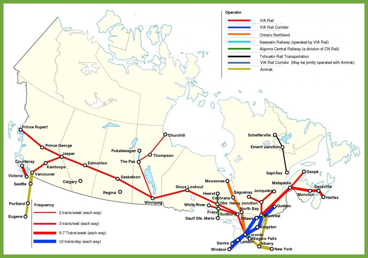 Treinlijnenkaart Canada