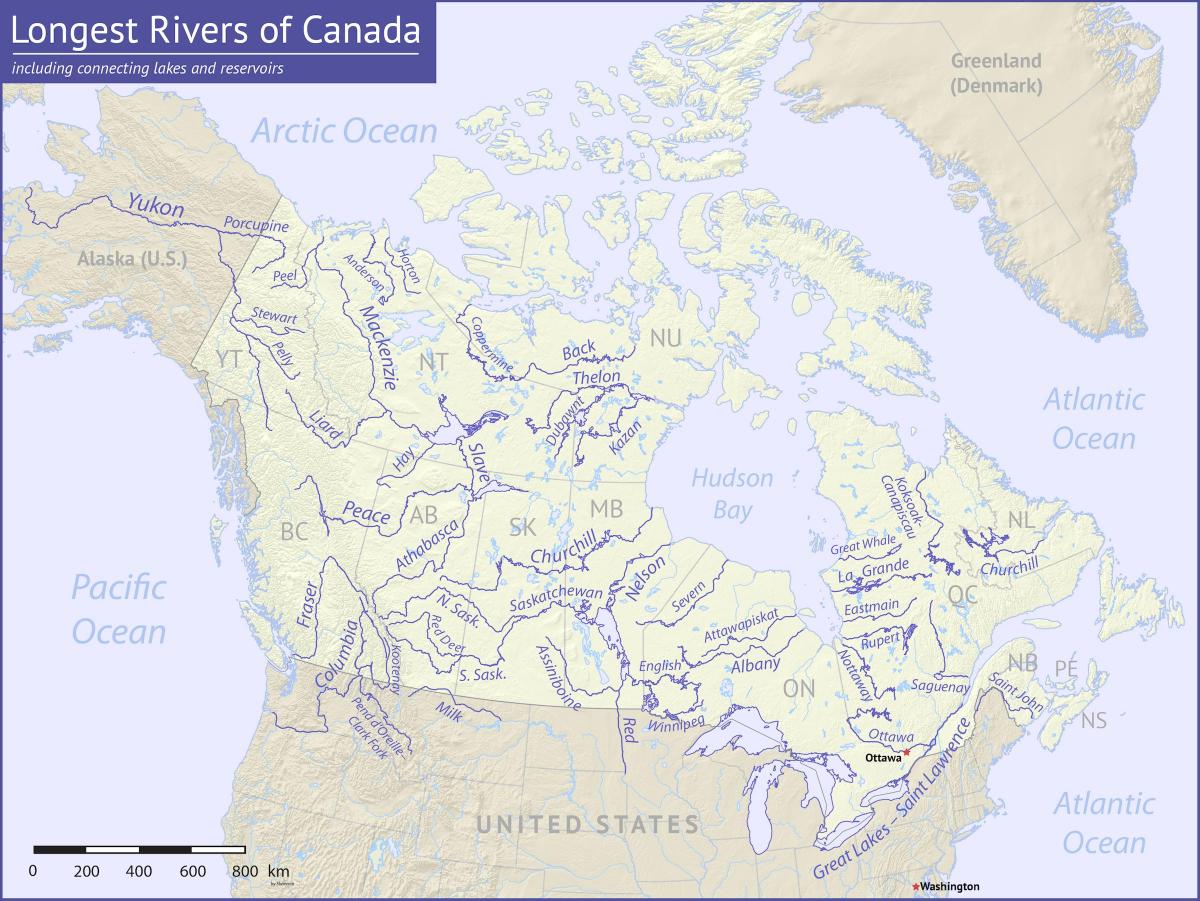 Rivieren in Canada kaart