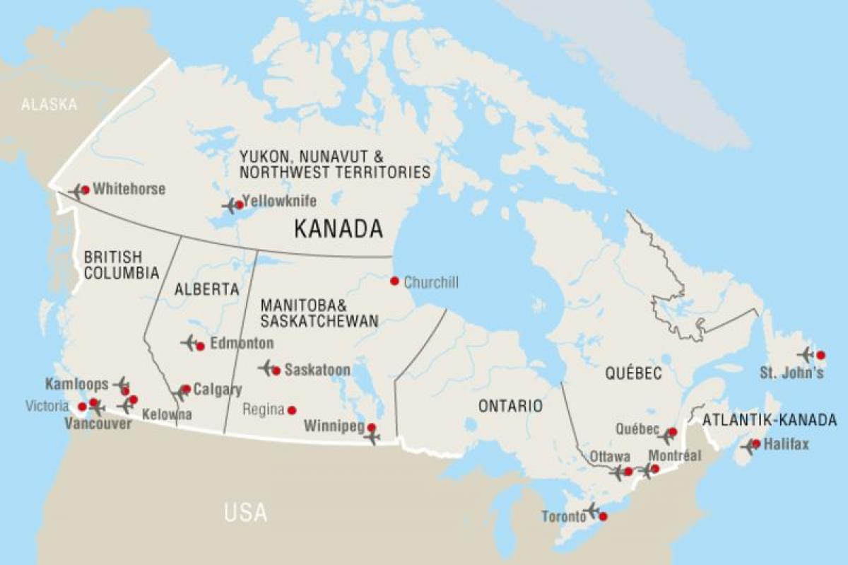 Kaart van de Canadese luchthavens