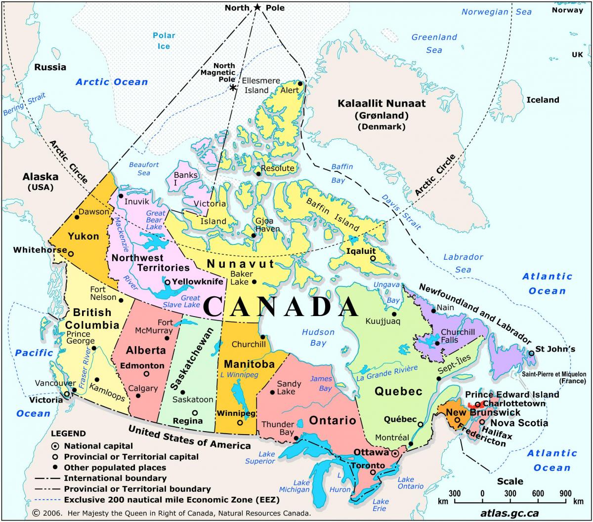Kaart van Canada met de belangrijkste steden